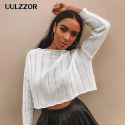 UULZZOR/женские свитера, пуловеры, сексуальные короткие укороченные свитера с высокой талией, пуловеры, винтажные классические свободные