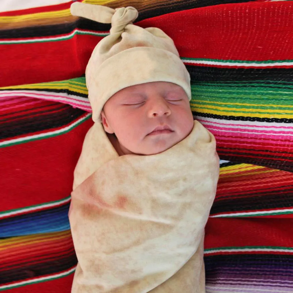 

Burrito Blanket Baby Flour Tortilla Swaddle Blanket Sleeping Swaddle Wrap Hat