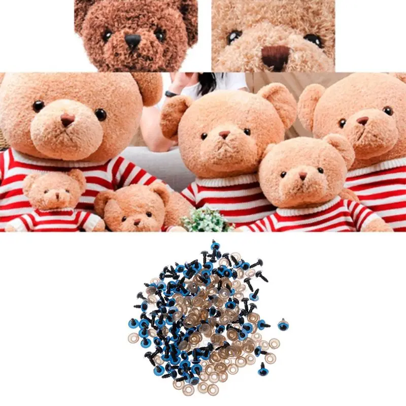 

100pcs 10mm Plastic Safety Eyes For Bear Stuffed Toy Snap Animal Puppet Dolls Making DIY Crafts With Washers