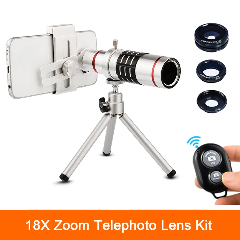 

Telescope Lenses Camera photo Universal Clips 18x Zoom Telephoto Lentes+Fish eye Wide Angle Macro Lens For iPhone Smartphones