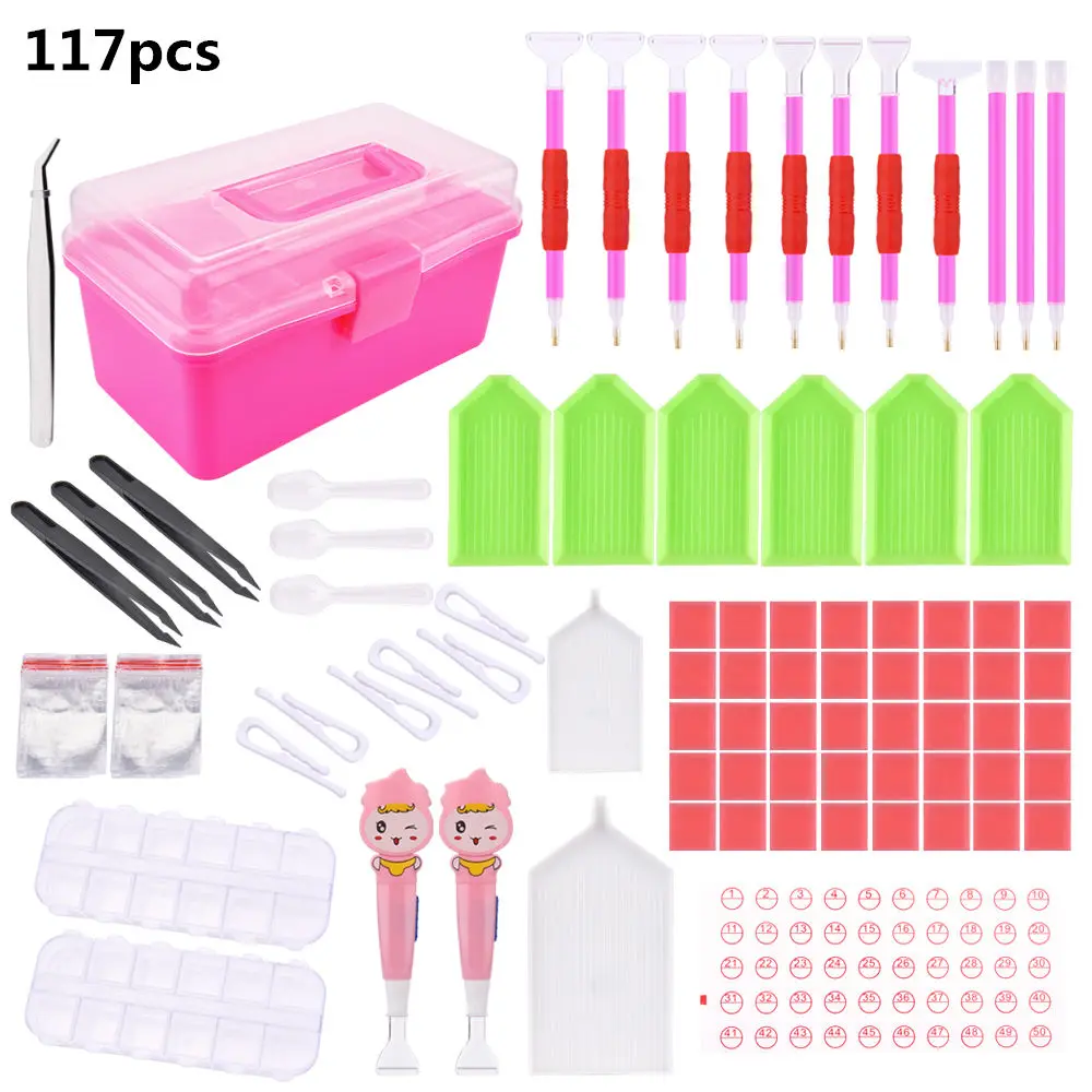 

117pcs/set Diamond Embroidery Accessories 5D DIY Diamond Painting Cross Stitch Tool Full Kit Rhinestones Boxes Case Mosaic Glue