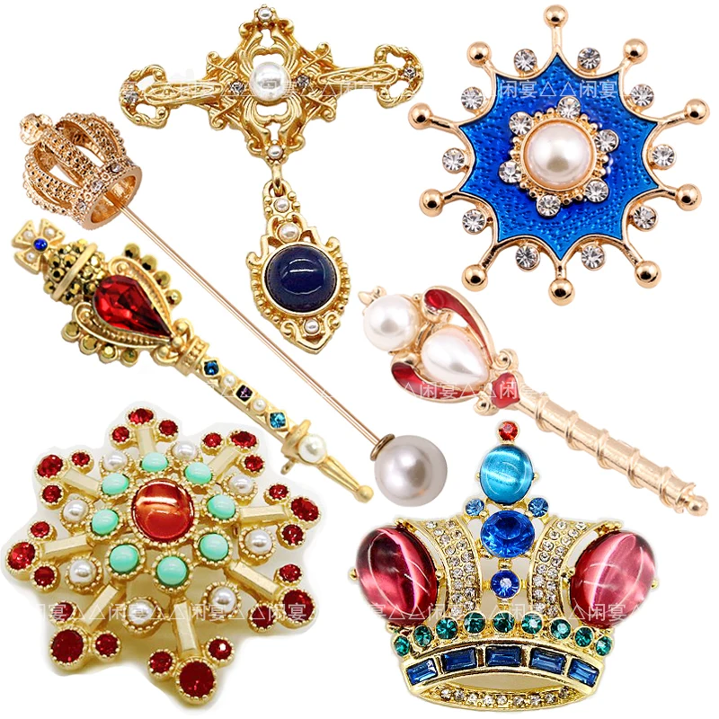 1pc New retro bling Diy Brooch Vintage Enamel crown Lapel Pins Badge