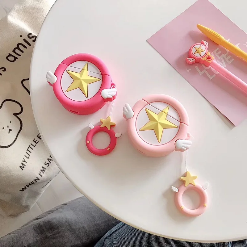 Мягкий силиконовый 3D милый защитный чехол Sakura Star Magic Wand Airpods купи соответствующее
