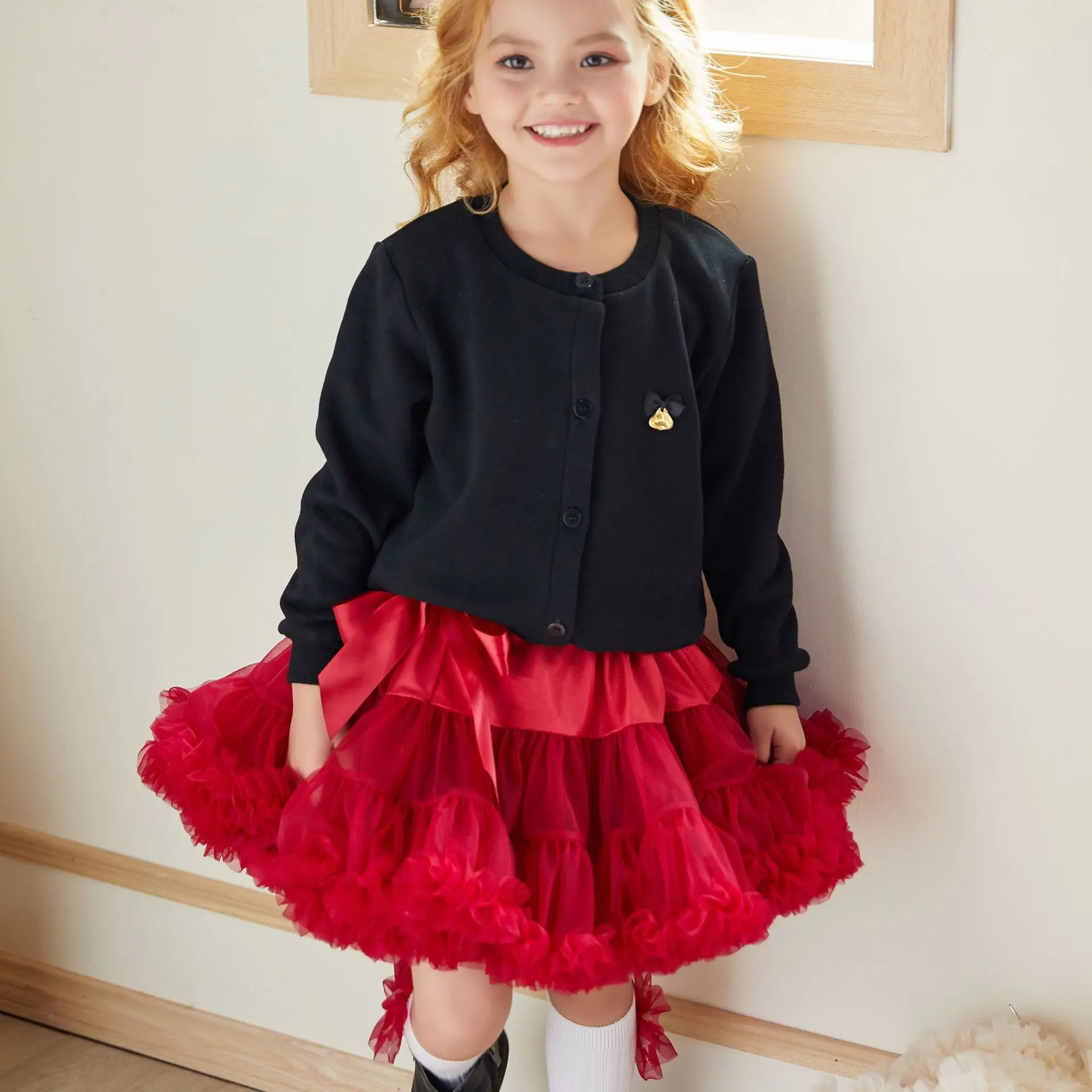 

Classic Bowknot TUTU Skirt Princess Skirt Soft Net Spanish Court Tutu Skirt Genuine Ball Grown red