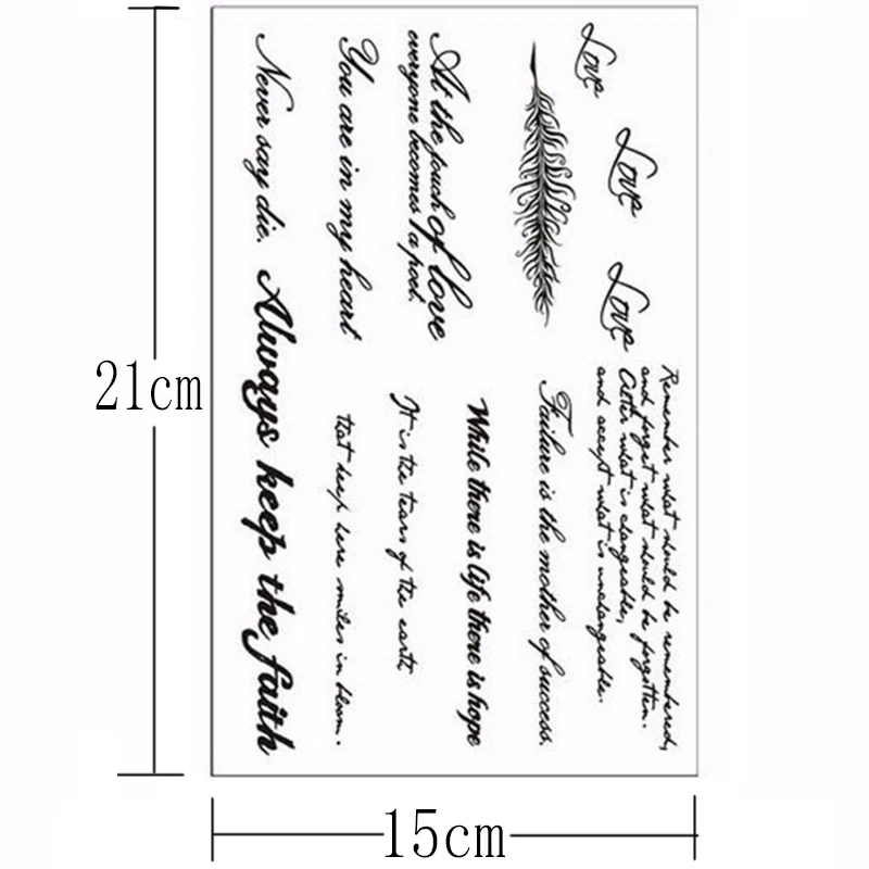 1 лист, новинка, 21*15 см, английское слово, временная татуировка, наклейка s, черные буквы, перо, боди-арт, татуировки, стикер, водонепроницаемый, классный дизайн