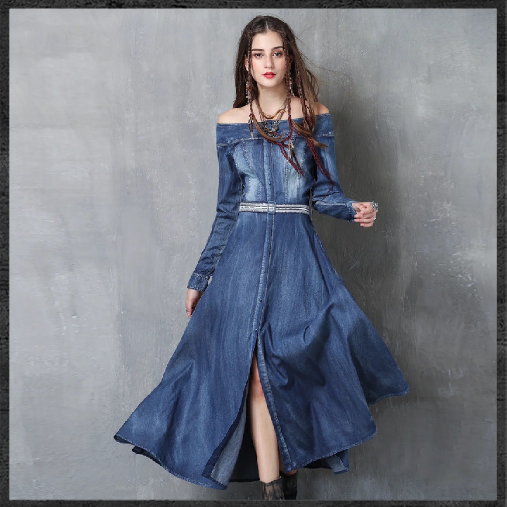 ankle length denim dress