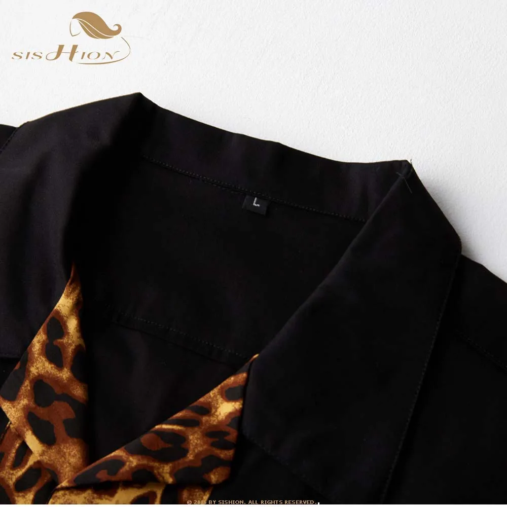 SISHION Leopard Men Shirt ST125 Cotton Short Sleeve Button Up Bowling Punk Black chemise homme Vintage Retro Shirt ST125