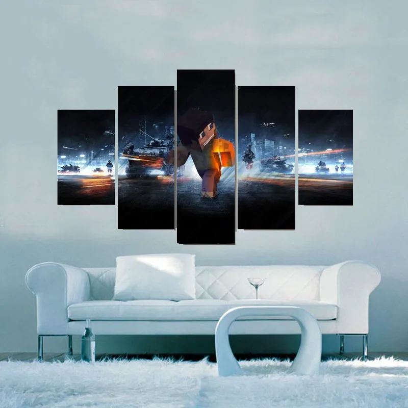

Modern Canvas Pictures HD Printed Wall Art Frame Living Room Home Decor 5 Pieces Game Minecraft Painting Battle Poster New