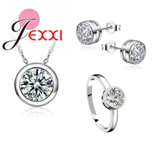 Классические женские обручальные 925 пробы серебряные блестящие CZ свадебные ожерелья/серьги/Кольцо Ювелирные наборы для женщин