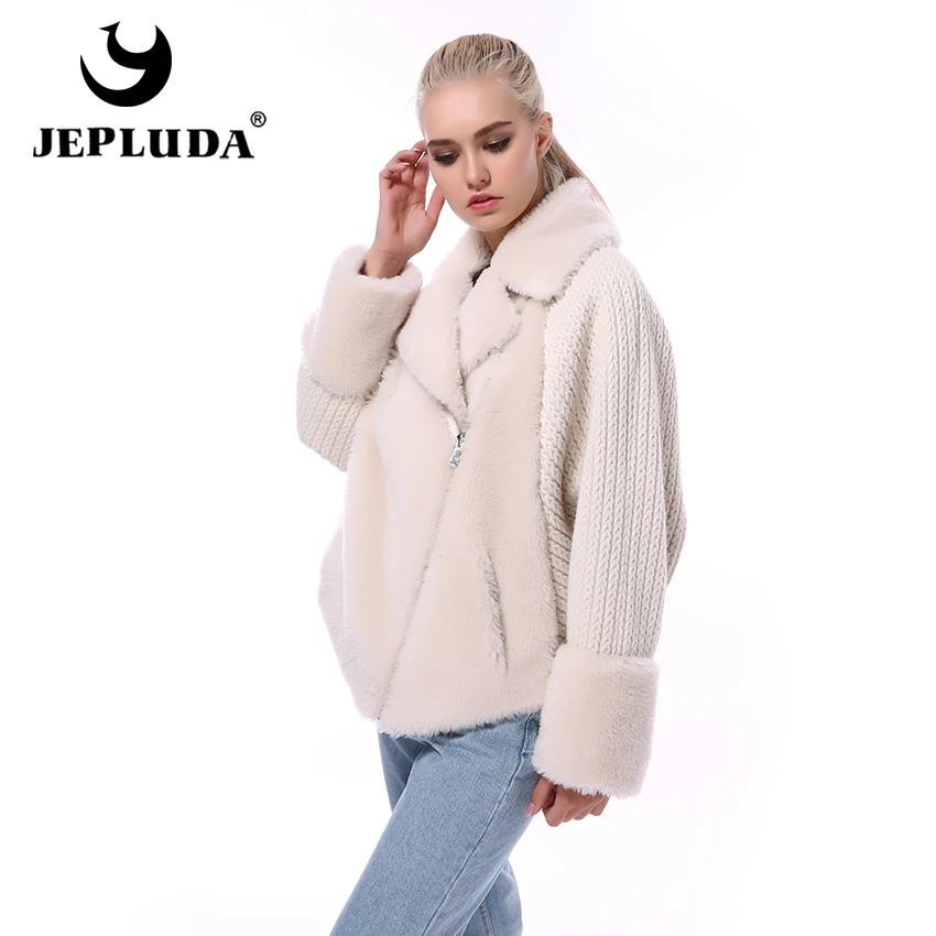 JEPLUDA Высокое Содержание 100% Шерсть Натуральная Зимняя Куртка Женская с Вязаные