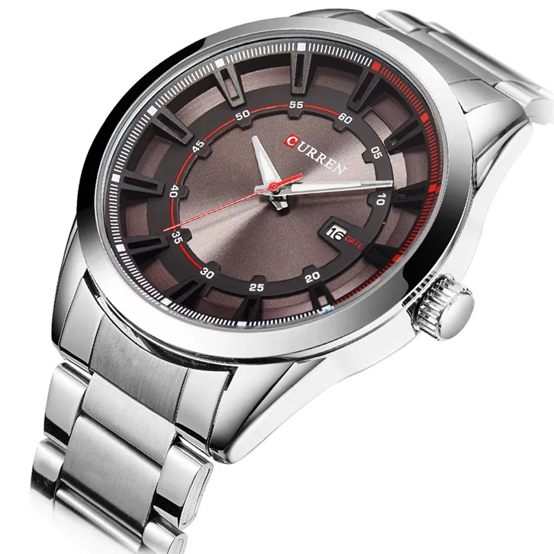 

CURREN Silver Stainless Steel 3D Calendar Dial Display Mens Military Business Quartz Wrist Watches Top Brand Luxury Montre Homme