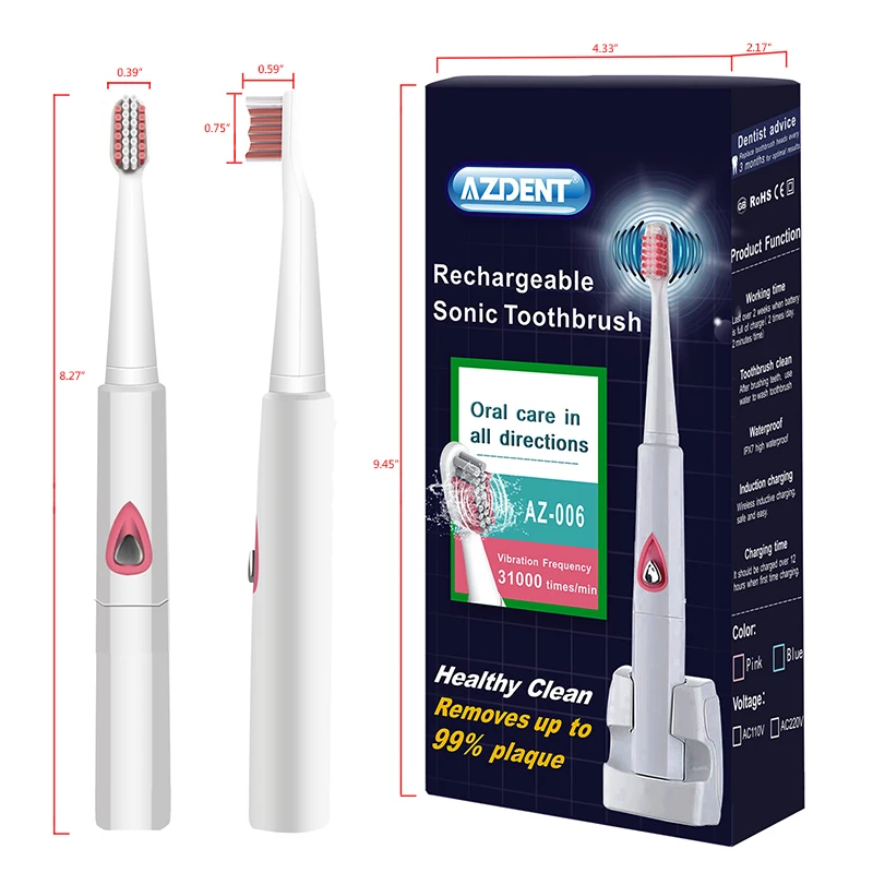 AZDENT 1 компл. с 8 головок Электрический Sonic зубные щетки Перезаряжаемые Dental Care зубная щетка Беспроводной Зарядное устройство для взрослых отбеливание