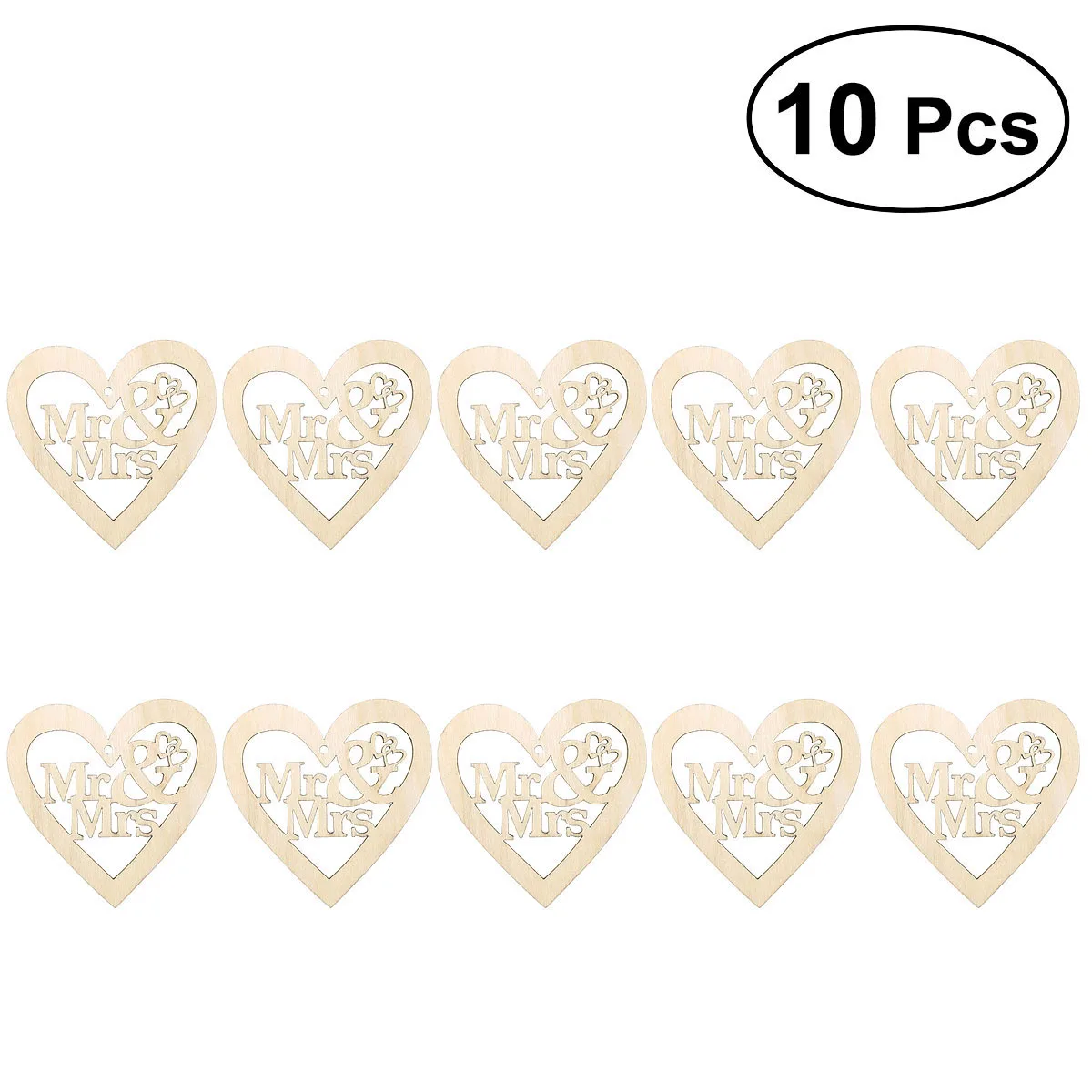 

BESTOYARD 10pcs Heart Shaped Mr And Mrs Wooden Hanging Ornament Decoration Pendants With String For Wedding Party