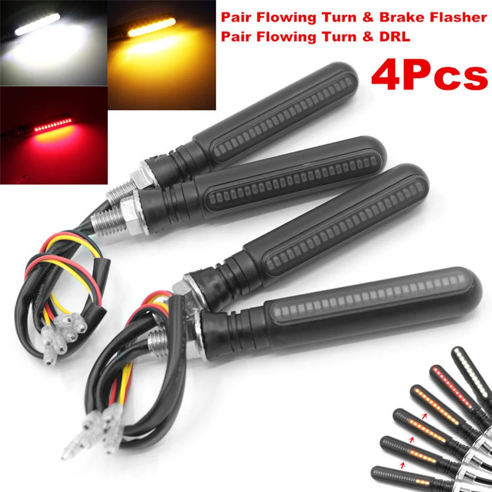 

2019 New 4 Pcs LED Motorcycle Turn Signal Lights Flowing Water Indicator Lighting White DRL Indicators Brake Lamp Flashing Light