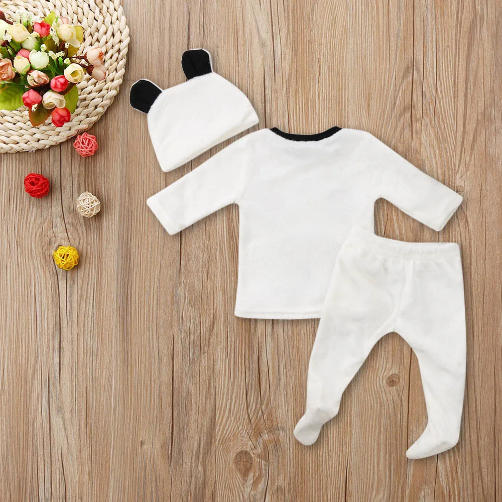 Комплект из 3 предметов, зимняя теплая одежда топы с длинными рукавами и рисунком для новорожденных мальчиков и девочек, штаны для малышей пушистая фланелевая одежда