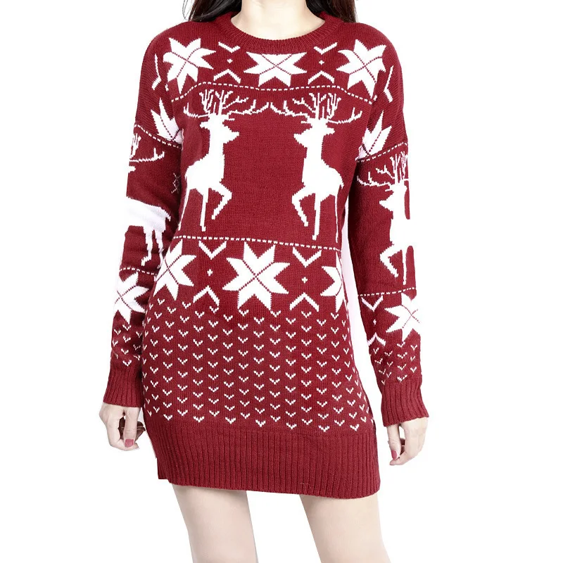 Осенне-зимнее платье, рождественское платье со снежинками и рисунком оленя, толстый теплый тонкий шерстяной вязаный свитер, платья, пуловер, женские платья
