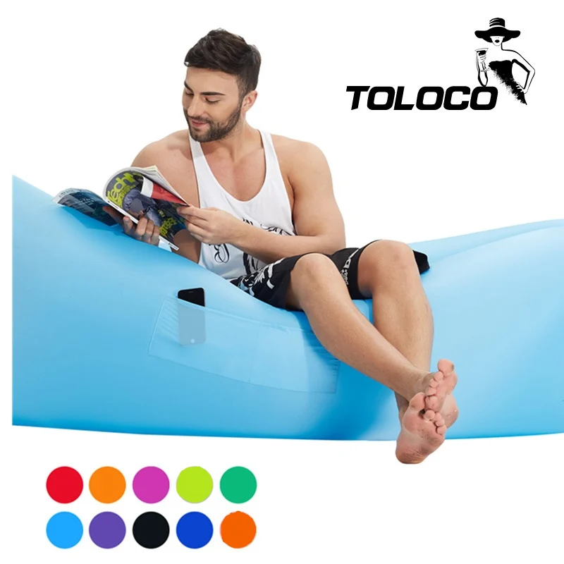 Image 10 seconds Fast Inflatable laybag hangout Air Sleep Camping Bed lazy Beach Sofa Lounge Sleeping bags Kairs 15 Colors Can Choose