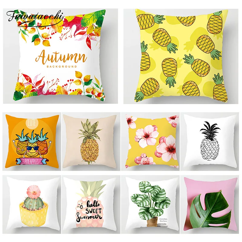 

Fuwatacchi Plant Fruit Printed Cushion Cover Pineapple Potted Plant Pillow Cover Cactus Decor Pillowcase Decorativos Para Sofa