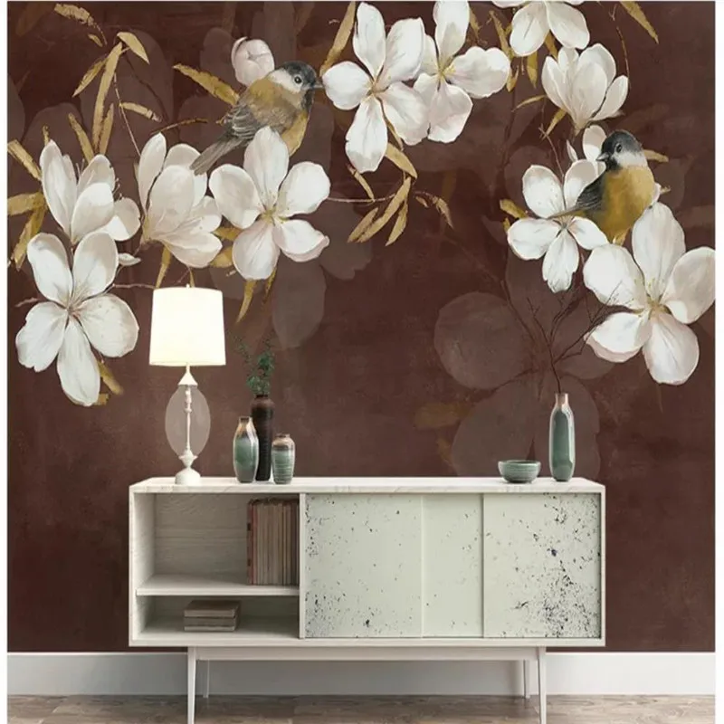

Custom 3d wallpaper Nordic vintage oil painting peach wall high-grade waterproof material