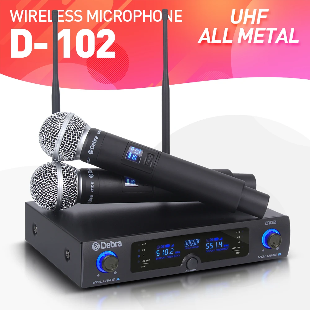 

Amazing Sound Quality!!! Debra Audio D-102 UHF 2 Handheld cordless Mic Wireless Microphone System For Church speech Karaoke Sing