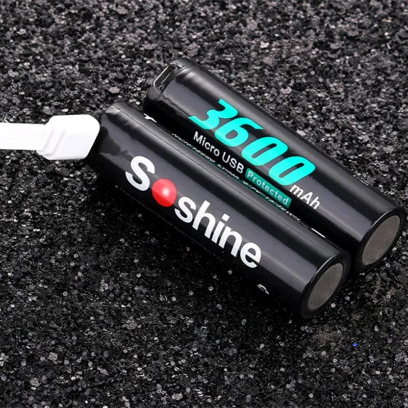 

2 pcs original SOSHINE 18650 rechargeable battery 3.7V 3600mah with Built-In Micro USB directly charger port