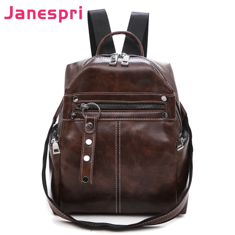 

JANESPRI Fashion Rivet Backpack for Women PU Female Bags High Quality Teenager Vintage Backpacks Girls Leather bag Mochilas 2018