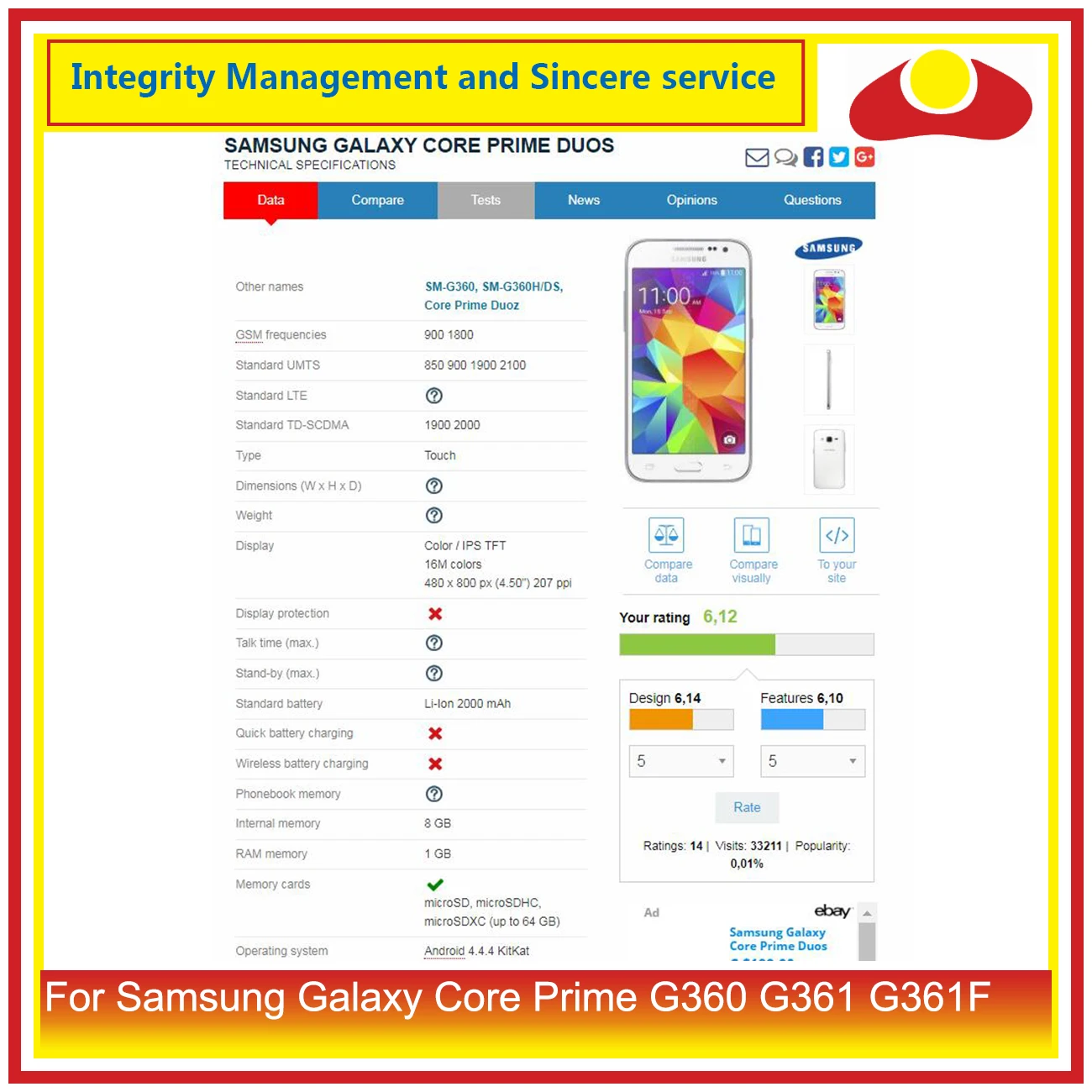 Для samsung Galaxy Core Prime VE G361 G360H G360 G361H G361F ЖК-дисплей монитор с сенсорным экраном дигитайзер сенсор