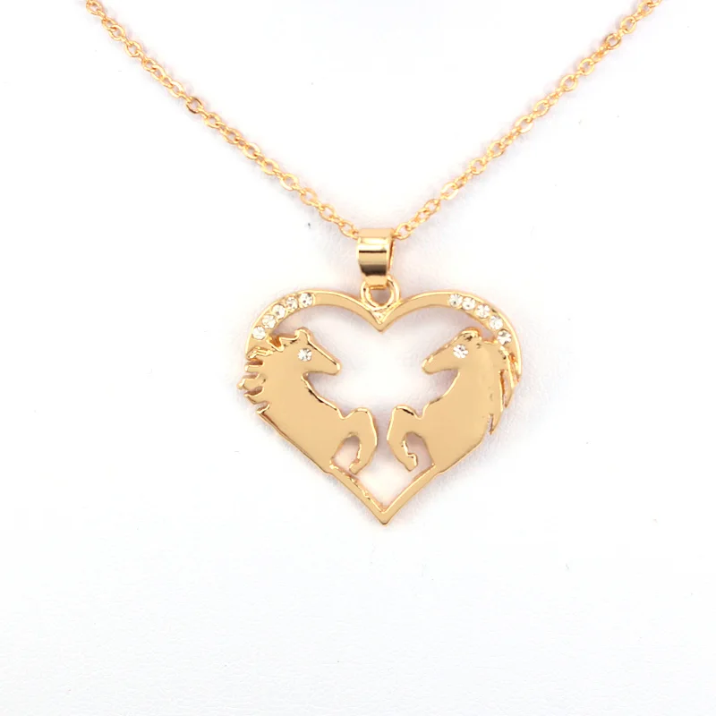

hzew heart shape two horses pendant necklace horse necklaces gift