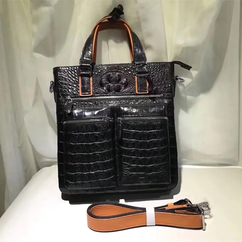 Handtasche Schwarzes griff Casual Alligator Leder Schulter Top Taschen Tasche Mann Quer Große Klappe Style Krokodil Männer Echtes Haut Einzigen zqzgS