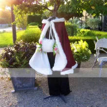 Зимняя Свадебная накидка цвета слоновой кости для невесты с капюшоном и отделкой из искусственного меха, короткая свадебная накидка для невесты