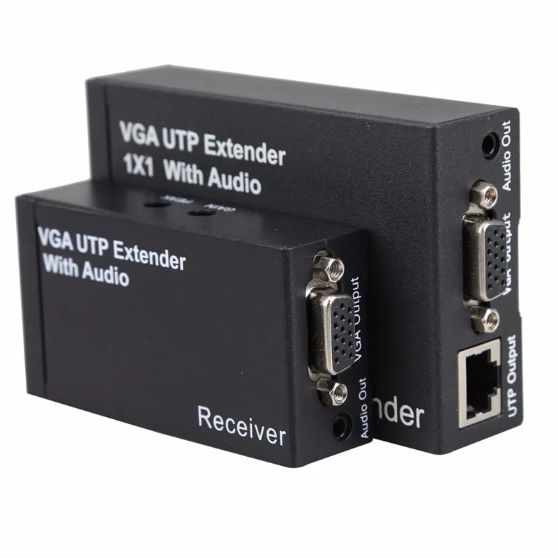 Двойной видео VGA UTP 1x1 Splitter Extender с аудио до Cat5/6 до 300 м VGA UTP Extender отправитель приемник с США/ЕС Plug