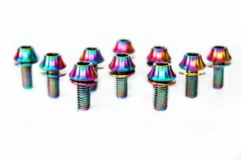 

2PCS M5 Length 12/14/16mm Color Ti/Golden/Rainbow/Blue GR5 Titanium Cone Head Screw With Washer Bike Bottle Cage