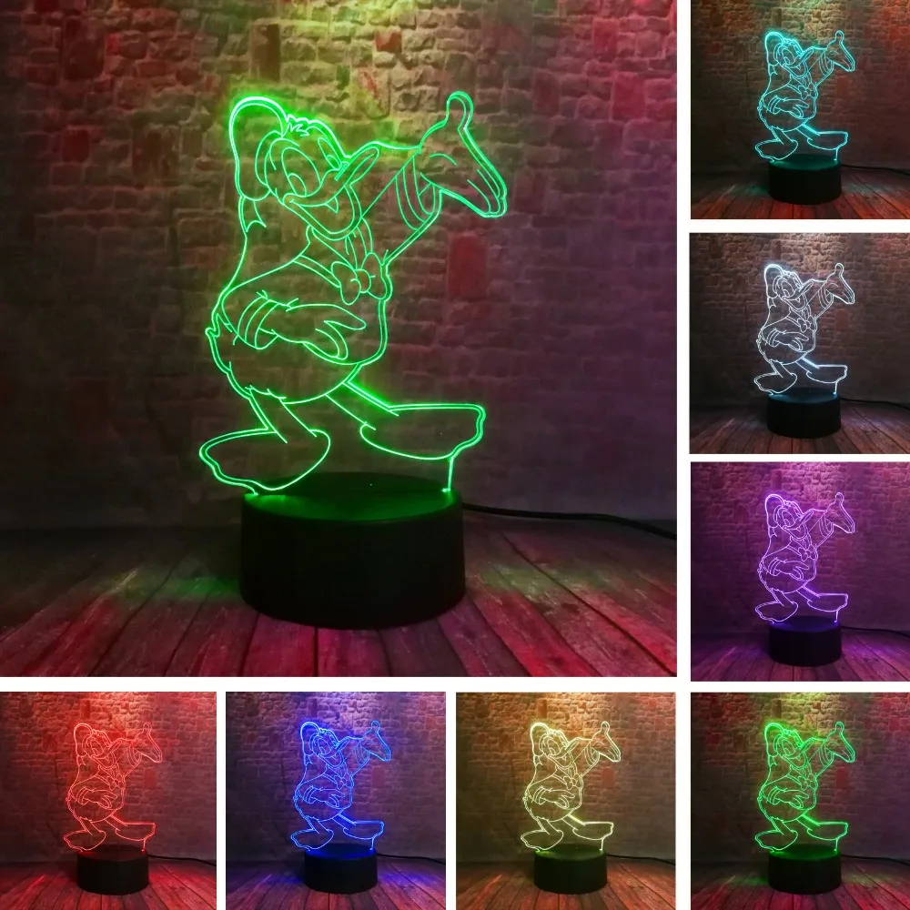 Милый 3D Фильм рисунок Дон Дональд Дак Гуфи Микки друг LED 7 цветов Изменение ночник