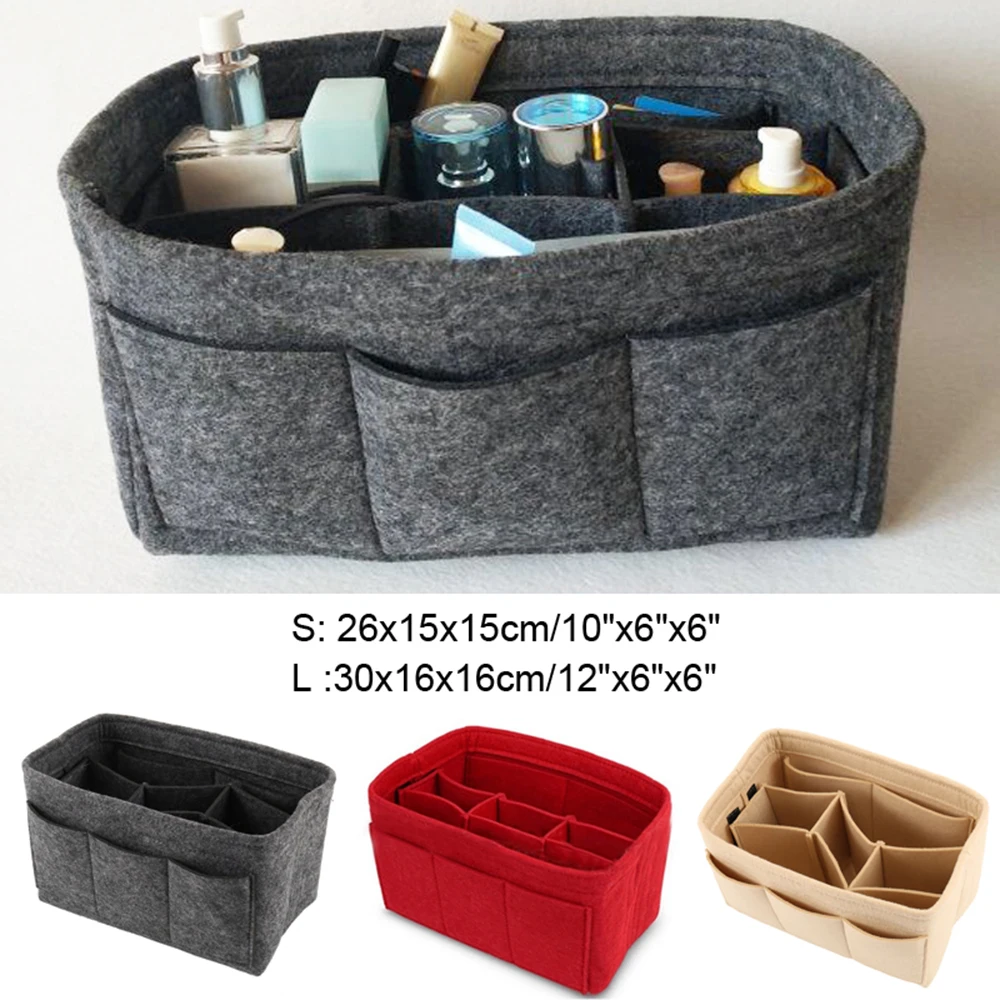 

Women Organizer Felt Fabric Travel Bag Insert Handbag Liner Makeup Multi-function Travel Storage Bags Organizer Pouch