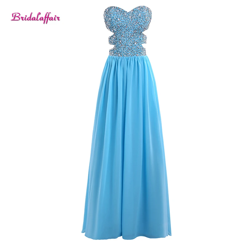 

Real Photo Light Blue Chiffon Sweetheart A Line Long Evening Dresses 2017 New Custom made Crystal Zipper Back Formal Prom Gown