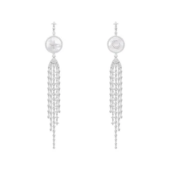 

New Vintage Zircon Shell MAI Art Star TDangle Earring 925 Sterling Silver Cross Moon Chain Tassel Earring Women Wedding Jewelry