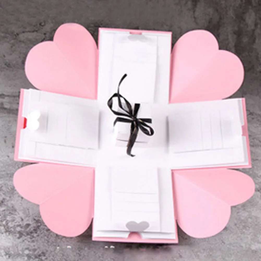 Любовь подарок Сюрприз юбилей взрыв коробка скрапбук DIY Фотоальбом день рождения - Цвет: Розовый