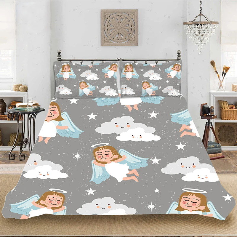 

3D Print Kids Comfortable Cute Angel Cloud Bedding set Bedclothes Include Duvet Cover Pillowcase Print Home Textile Bed Linens