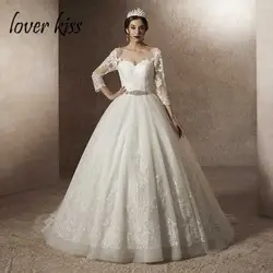 Lover Kiss Vestido De Noiva 2019 принцесса 3/4 рукавом Свадебные платья Бальные кружевное свадебное платье с поясом индивидуальные халат de mariée