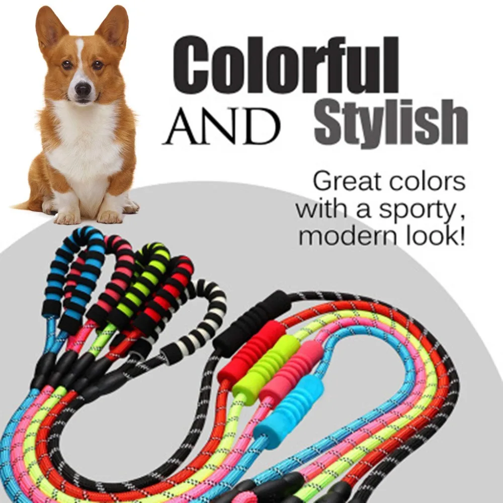 Dog Leash with 2 Padded Handle Reflective Nylon Rope Leashes for Medium