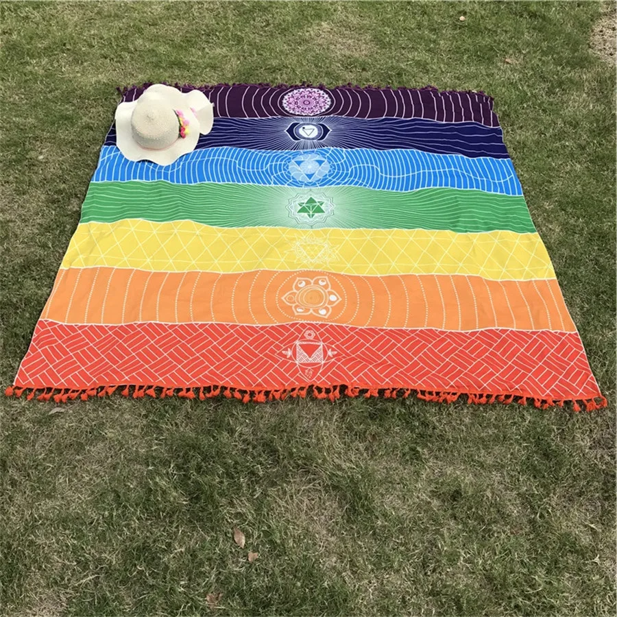 Polyester Böhmen Indien Mandala Decke Rainbow Stripes Mat