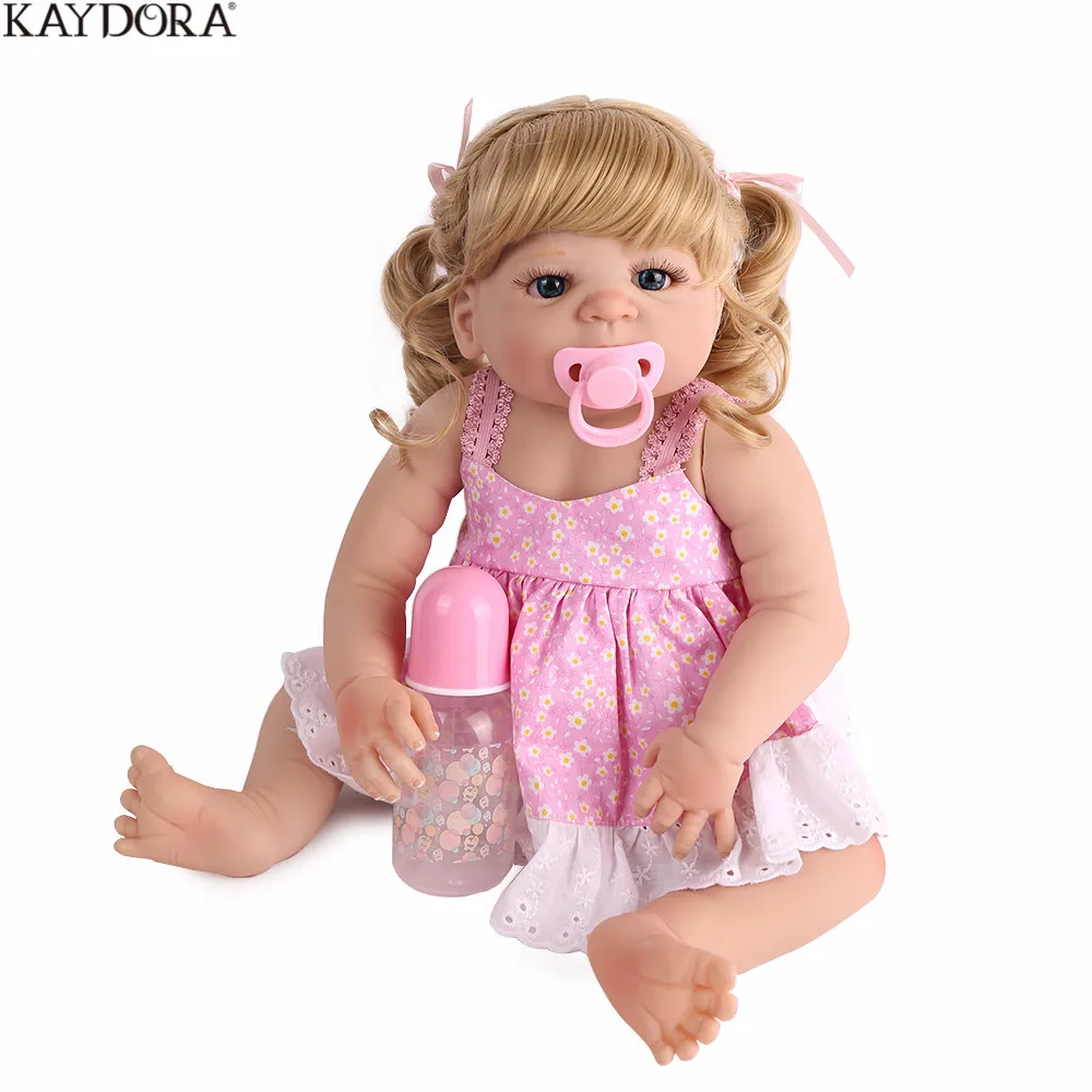 

22 inch Full Silicone Reborn Baby 55cm Doll Lifelike Bebe Curly Hair Kids Toy Realistic Girl Boneca Menina Birthday Gifts