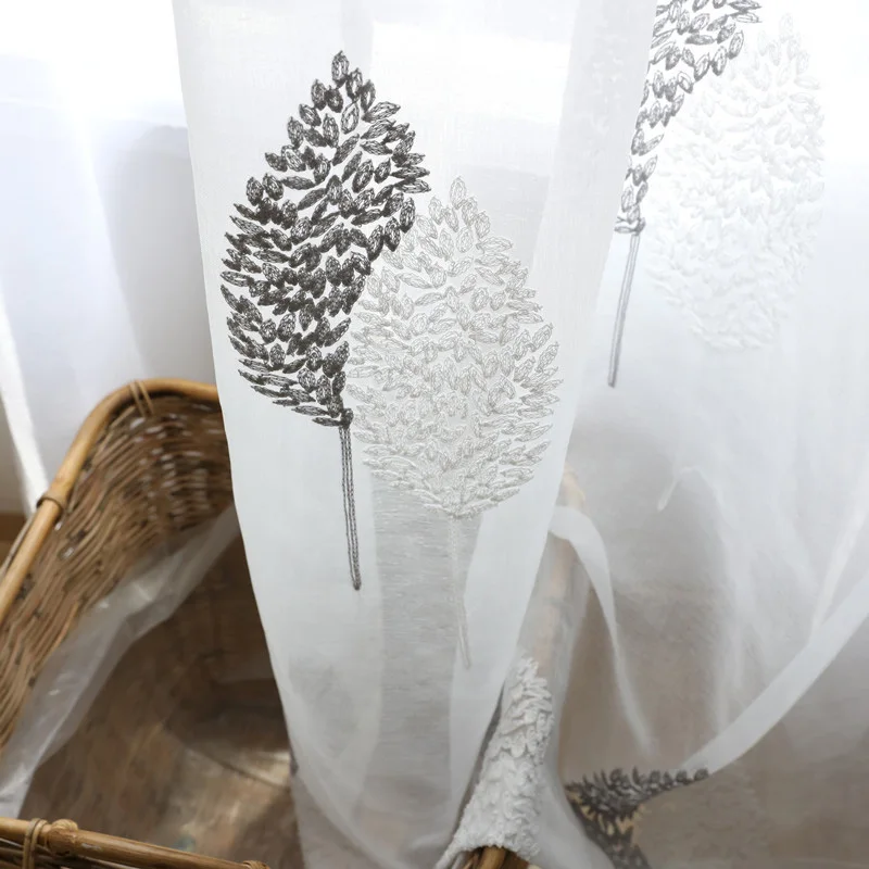 NAPEARL вышитая органза отвесная занавеска Тюль Листья из ткани прозрачная спальня гостиная Шторы Современные занавески белые