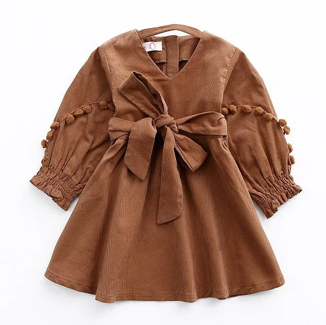 2017-New-Autumn-Vintage-Style-Baby-Girl-Velvet-Dress-Bowknot-Lantern-Sleeve-Winter-Kids-Corduroy-Pompoms