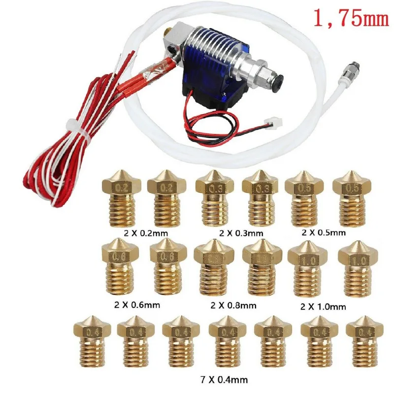 cheap 0.2 1.0mm 19x Nozzles Metal 12V Extruder Set For 1.75mm 3D Printer Hot End Head For FDM 3D Printer For Mendel Reprap Printer