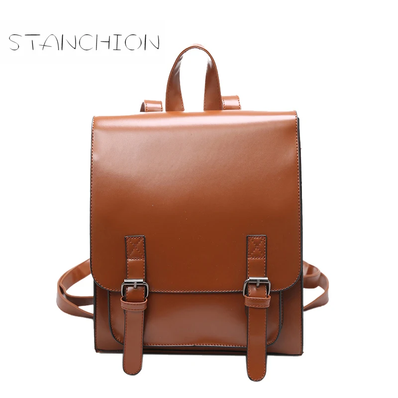 Backpack Female Leather Multifunction Ladies Shoulder Bag Daily Solid Vintage Mochila Escolar Retro Mochila Feminina