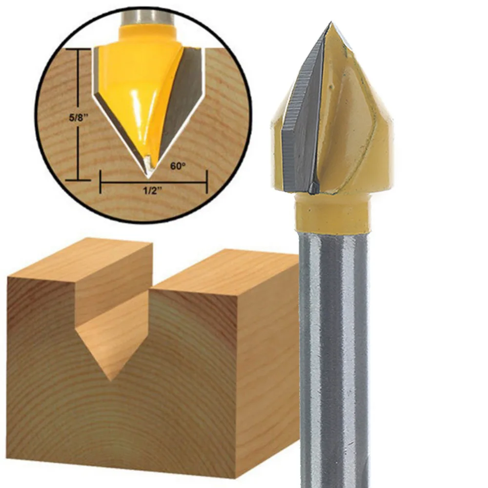 

1/4 Inch Shank 60 Degree V Groove Router Bit Carbide Tipped Hardwood Cutting Cutter Engraving Carving Cutting Tools 1pc
