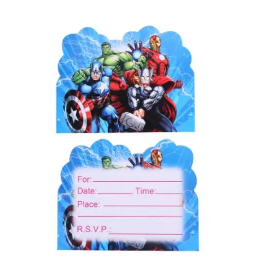 

10pcs lot The Avengers Theme Cartoon Party Set Tableware Inviting card Birthday baby Shower Party Decoration