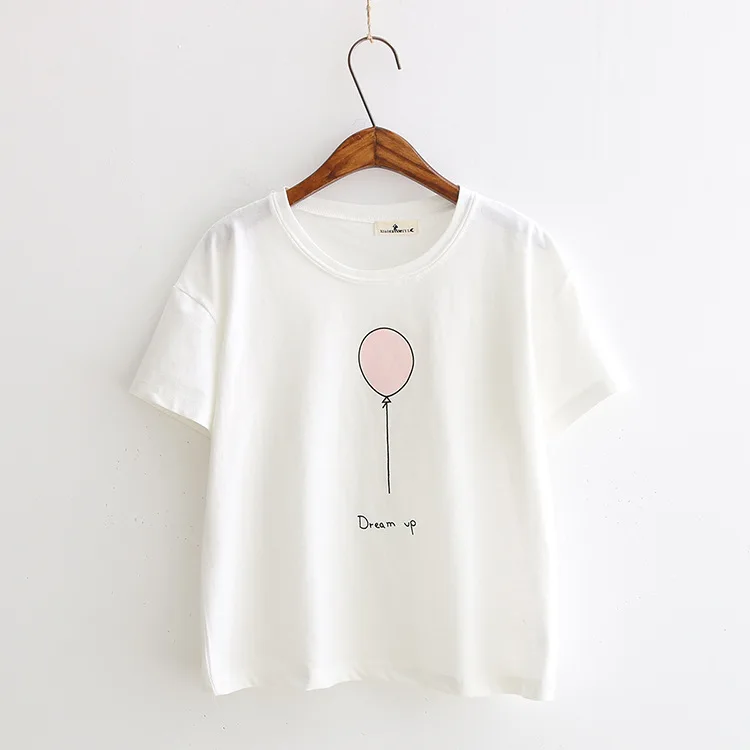 LUNDUNSHIJIA летние футболки для женщин модная футболка Топ милый воздушный шарик с принтом короткий рукав женская футболка Женские топы 7547 - Цвет: Белый