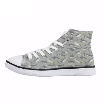 

NOISYDESIGNS Cute Shark/Dolphin Print Men High Top Vulcanize Shoes Spring Breathable Classic Canvas Shoes Male Student Sneakers